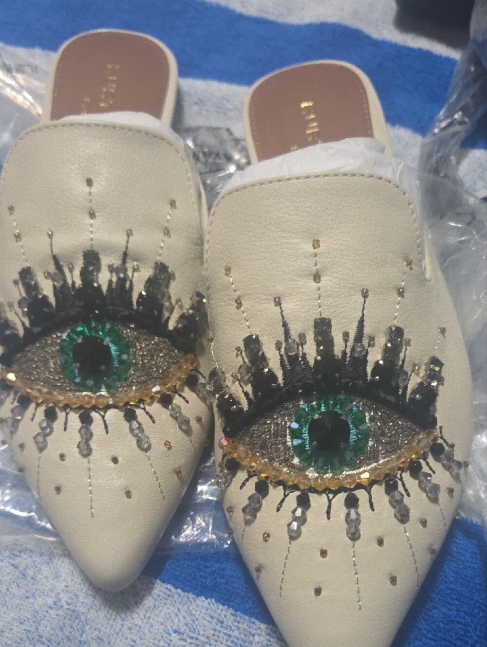 Kurt Geiger Bone Flats with Olive & Gold Eye Detail